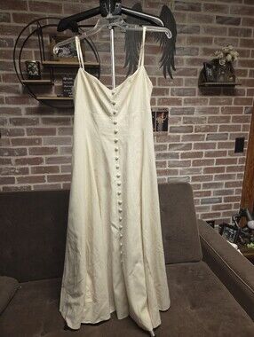 Taylor Elegant Cream Button-Front Spaghetti Strap Dress